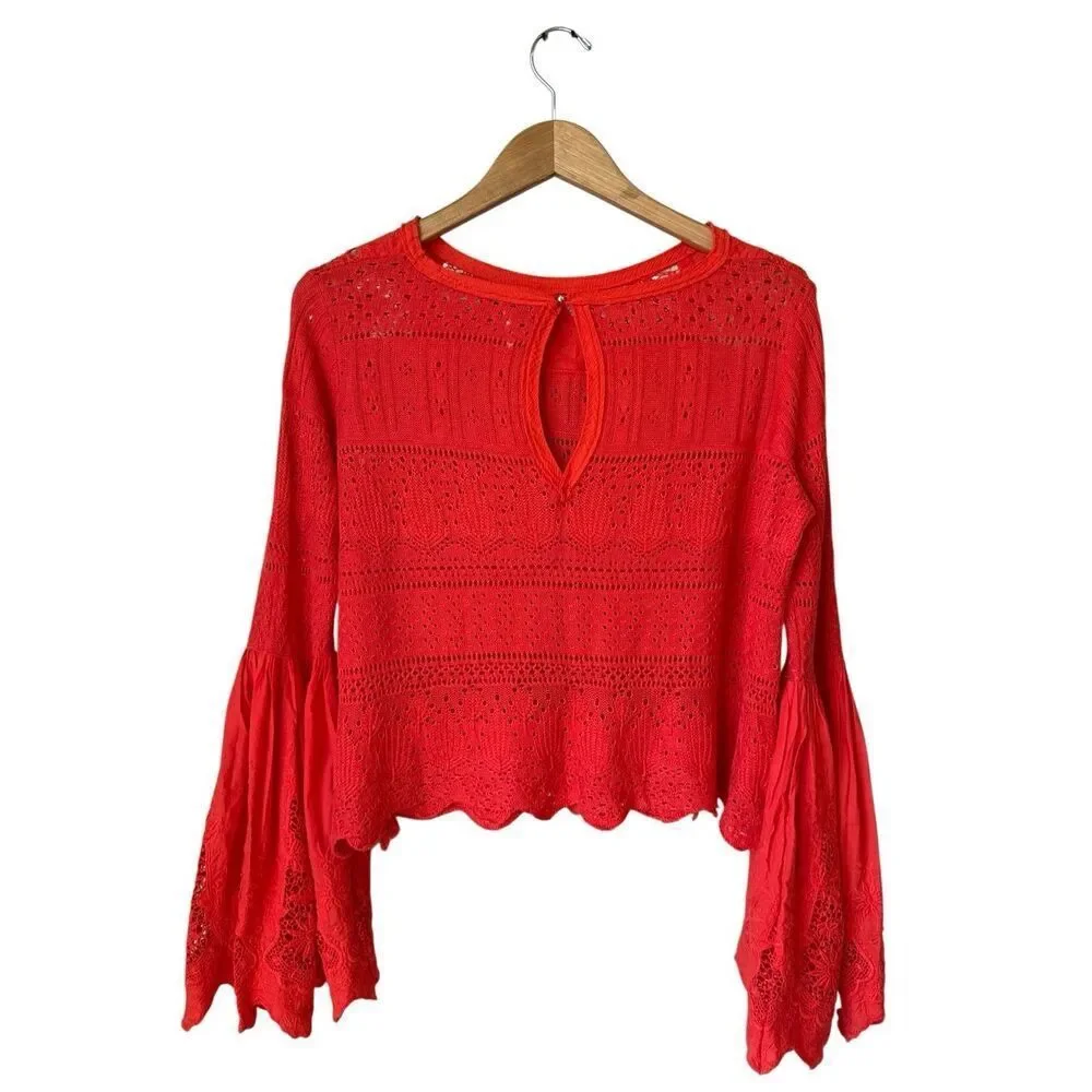 Free People Red Once Upon A Time Lace Top